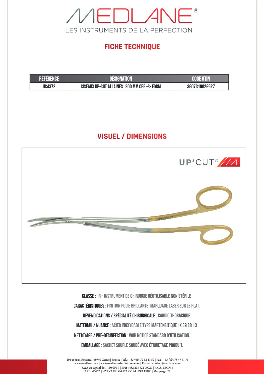 Ciseaux Up-cut Allaines 200 mm Courbe -s- Form — REF UC4372P