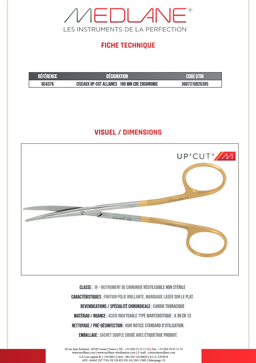 Ciseaux Up-cut Allaines 180 mm Courbe Ergonomic — REF UC4376P