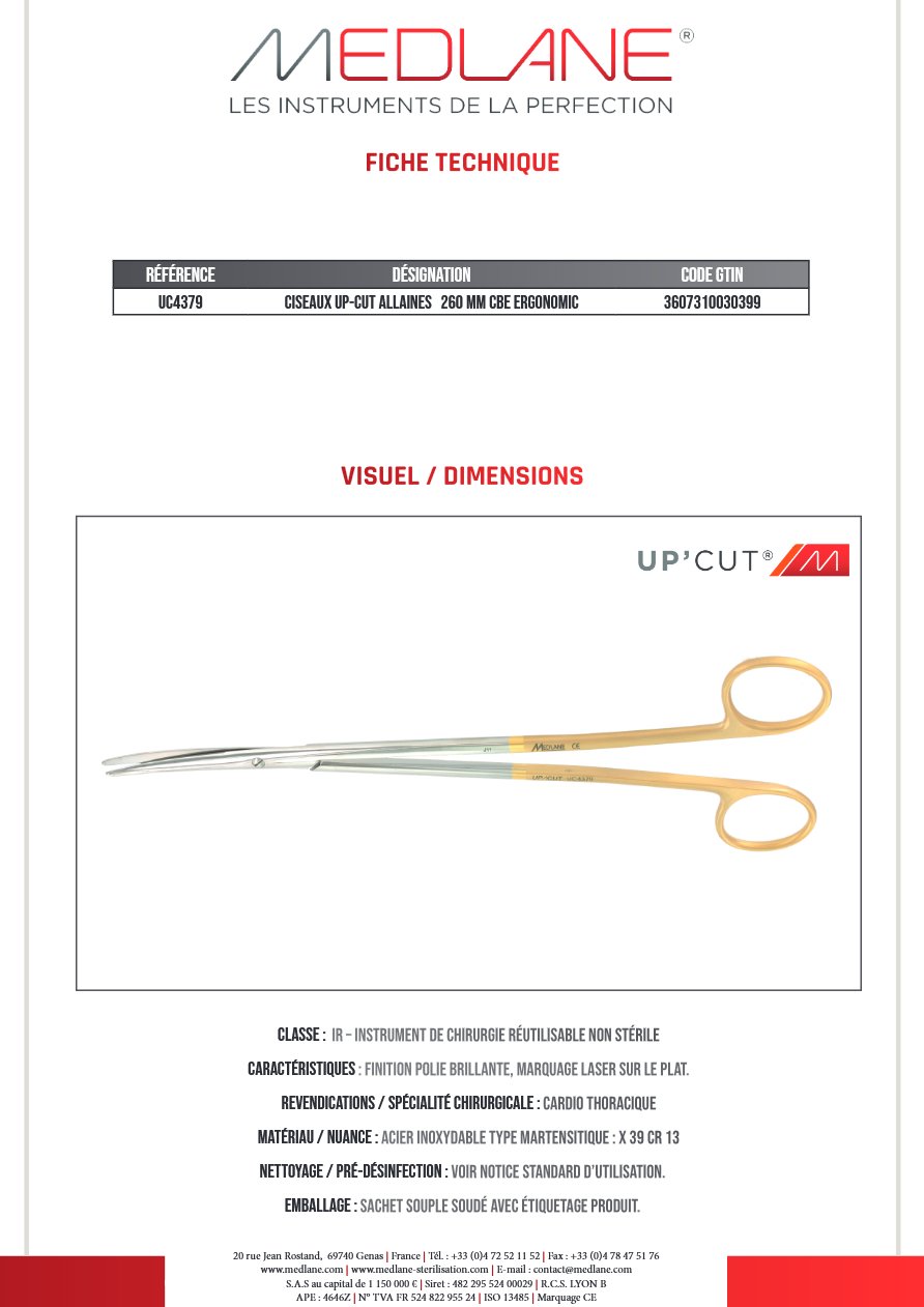 Ciseaux Up-cut Allaines 260 mm Courbe Ergonomic — REF UC4379P