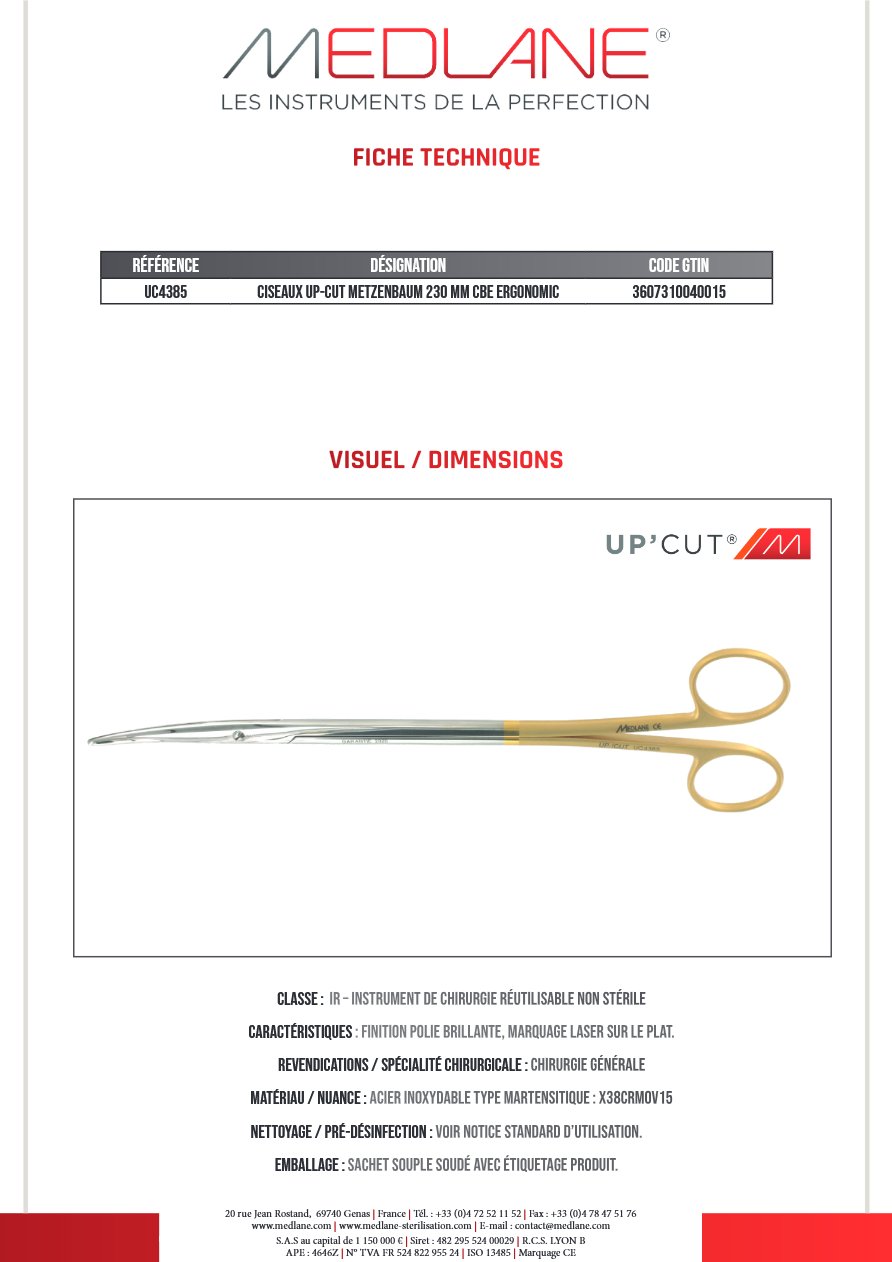 CISEAUX UP-CUT METZENBAUM 230 MM Courbe ERGONOMIC — REF UC4385