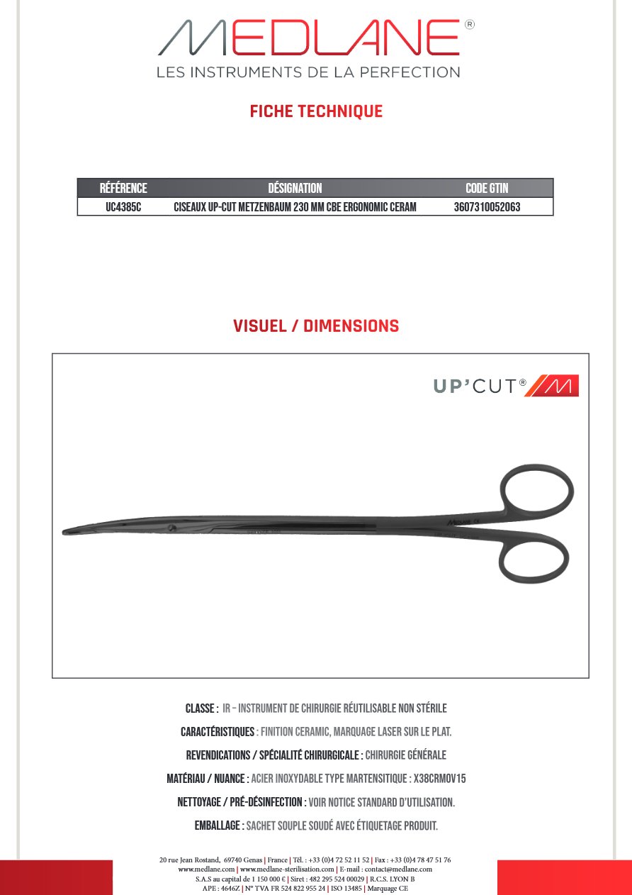 CISEAUX UP-CUT METZENBAUM 230 MM Courbe ERGONOMIC CERAM — REF UC4385C