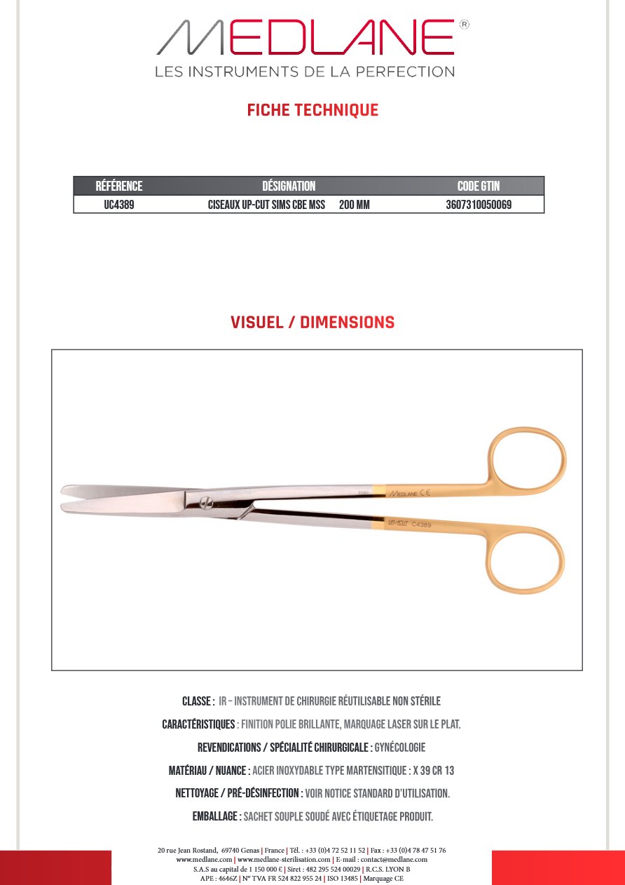 Ciseaux Up-cut Sims Courbe Mousse 200 mm — REF UC4389P