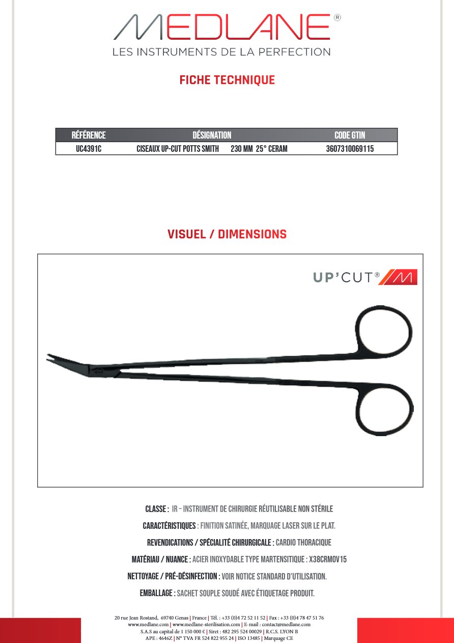 CISEAUX UP-CUT POTTS SMITH 230 MM 25° CERAM — REF UC4391C