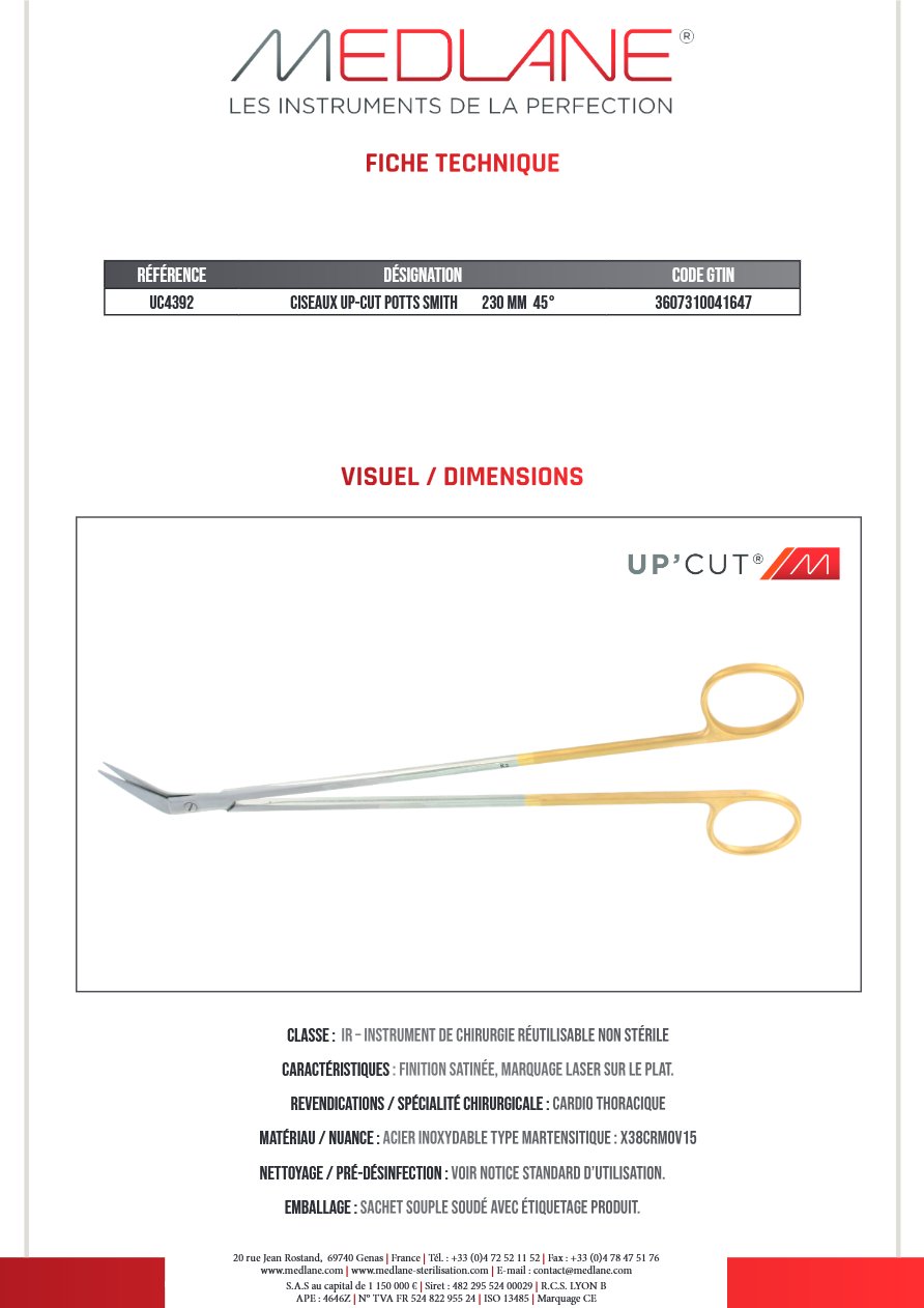 CISEAUX UP-CUT POTTS SMITH 230 MM 45° — REF UC4392