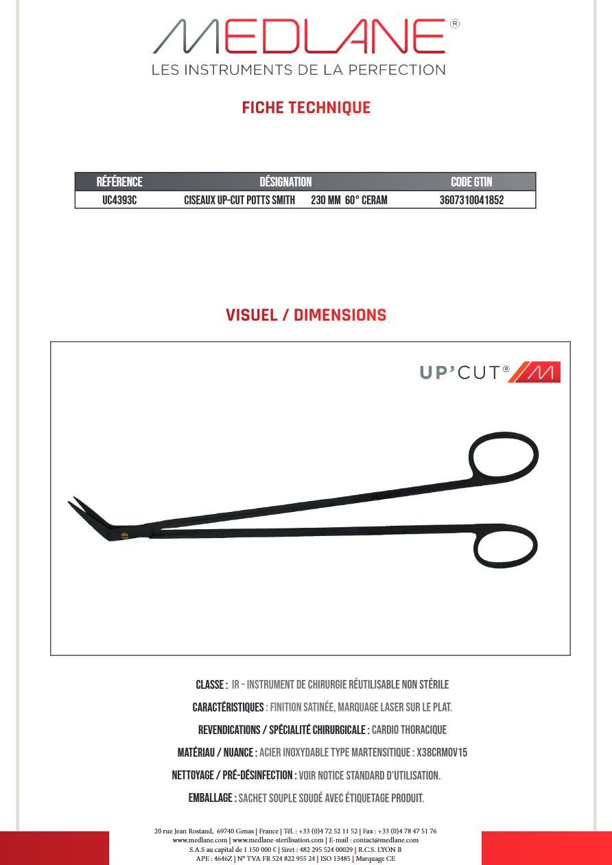 CISEAUX UP-CUT POTTS SMITH 230 MM 60° CERAM — REF UC4393C