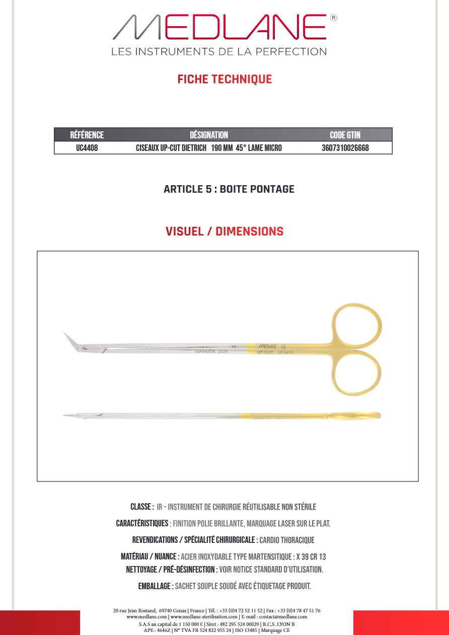Ciseaux Up-cut Dietrich 190 mm 45° Lame Micro — REF UC4408P