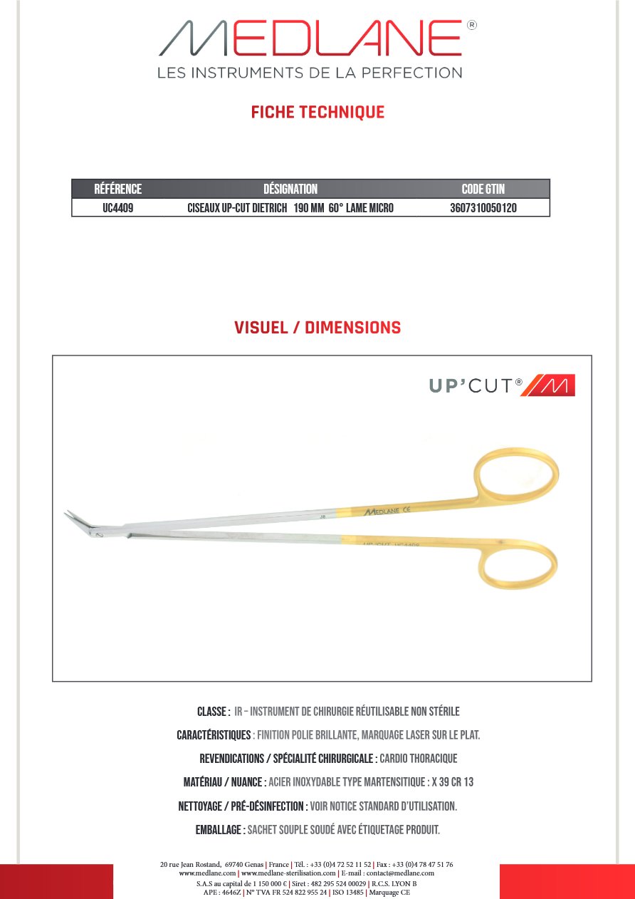 Ciseaux Up-cut Dietrich 190 mm 60° Lame Micro — REF UC4409P