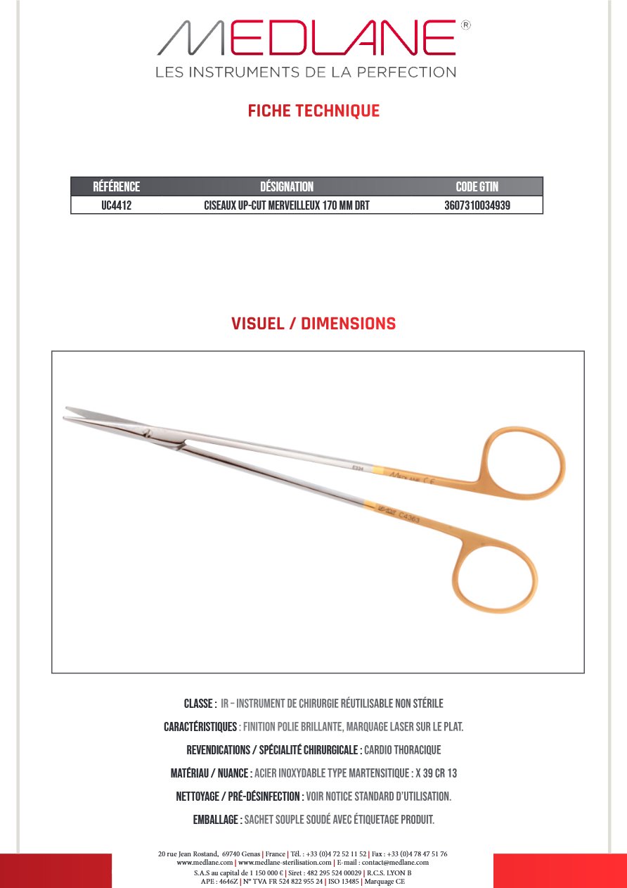 CISEAUX UP-CUT MERVEILLEUX 170 MM Droit — REF UC4412P