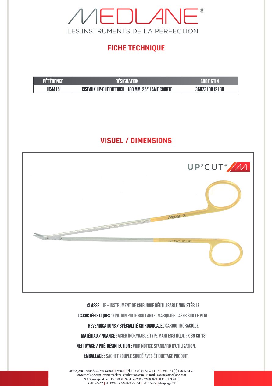Ciseaux Up-cut Dietrich 180 mm 25° Lame Courte — REF UC4415P