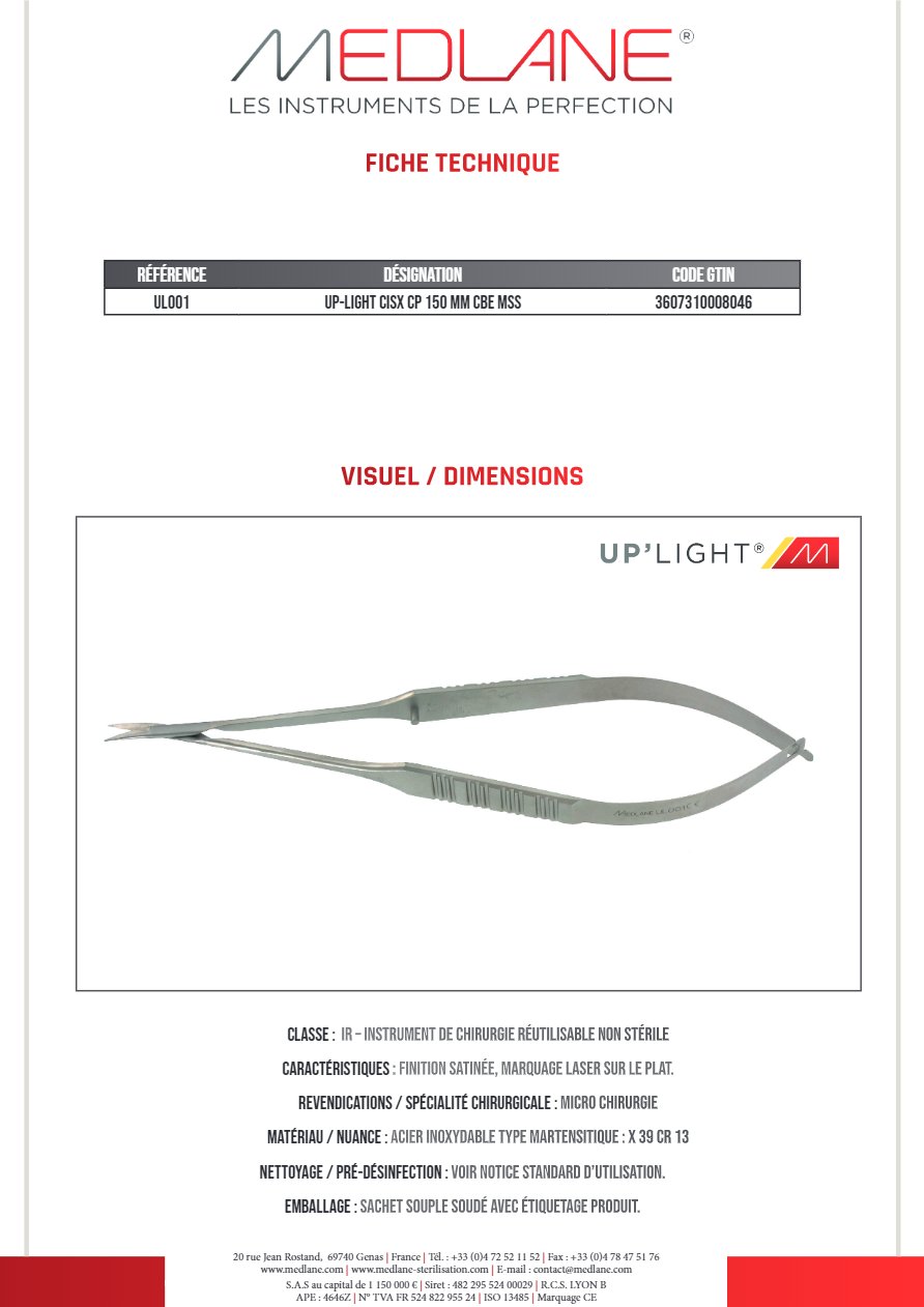 Up-light Ciseaux Cp 150 mm Courbe Mousse — REF UL001