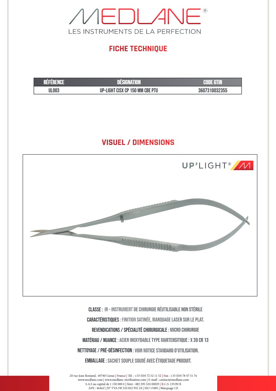 Up-light Ciseaux Cp 150 mm Courbe Pointu — REF UL003