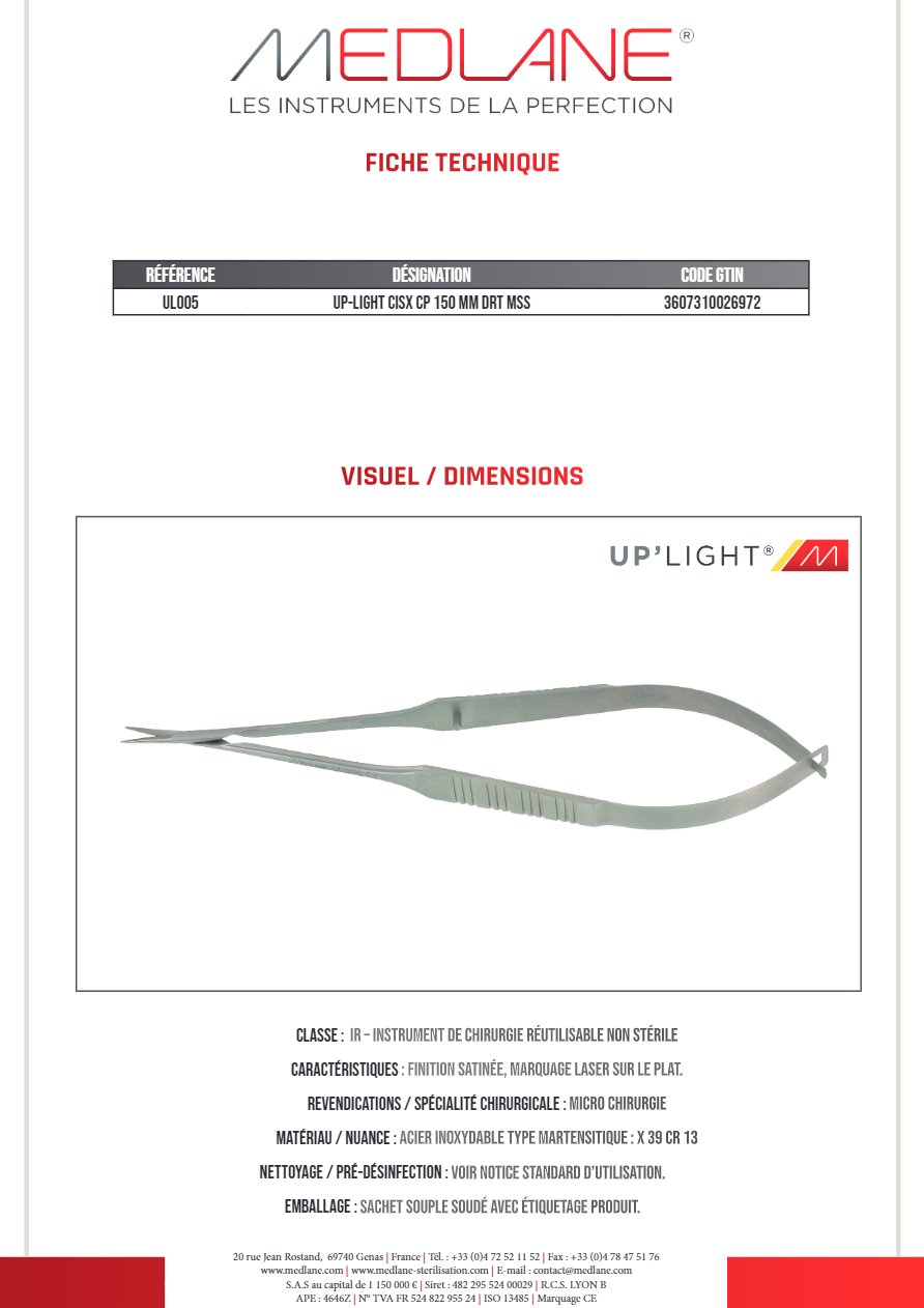 Up-light Ciseaux Cp 150 mm Droit Mousse — REF UL005