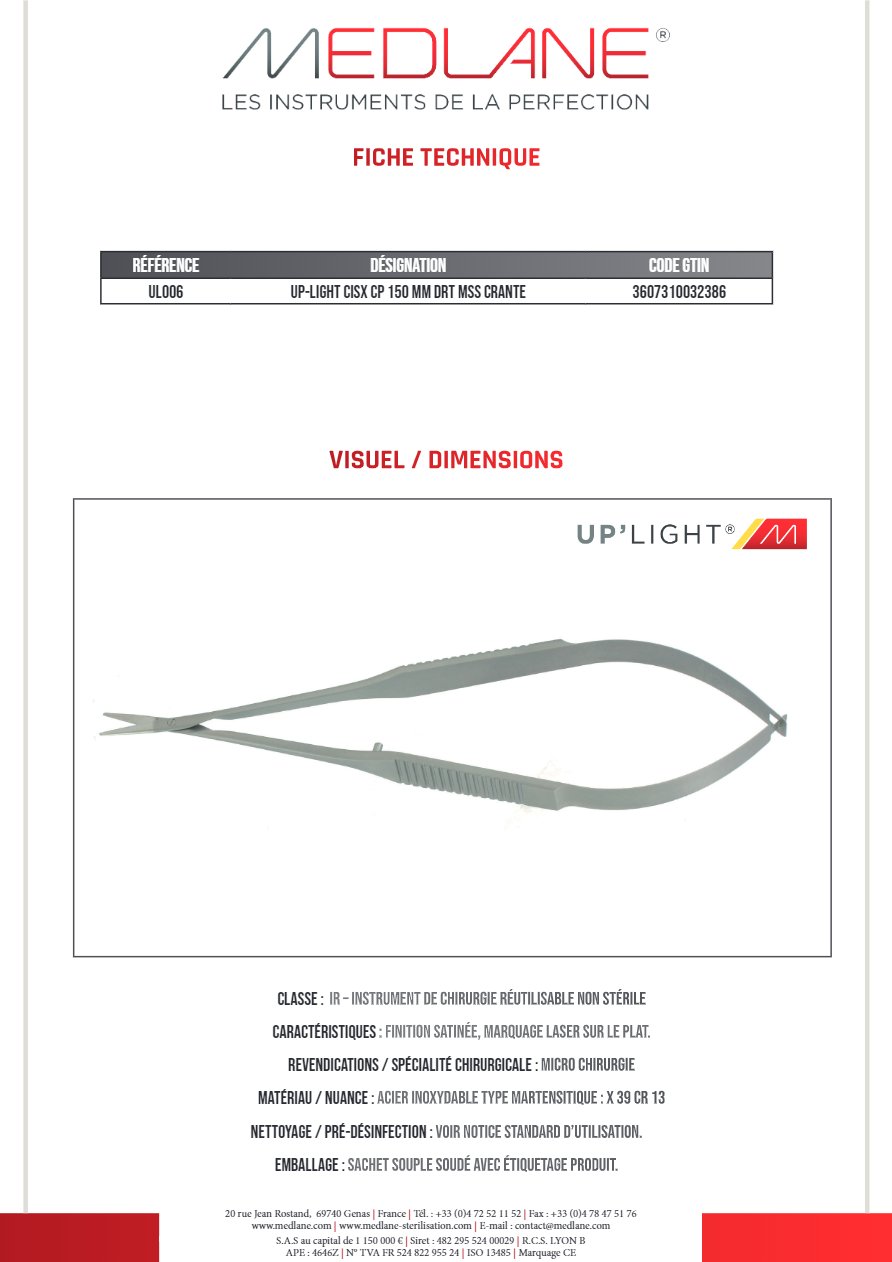Up-light Ciseaux Cp 150 mm Droit Mousse Crante — REF UL006