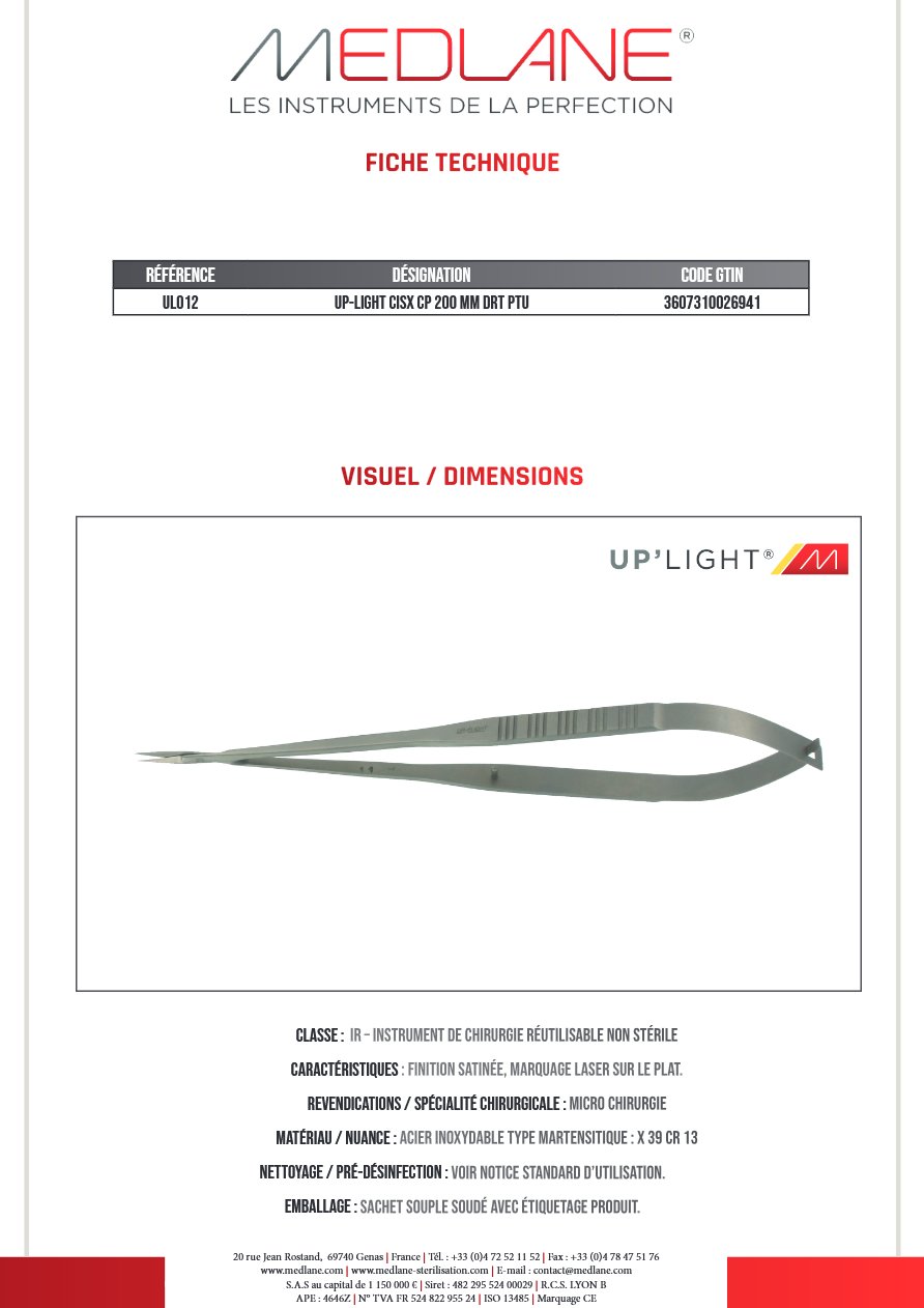 Up-light Ciseaux Cp 200 mm Droit Pointu — REF UL012