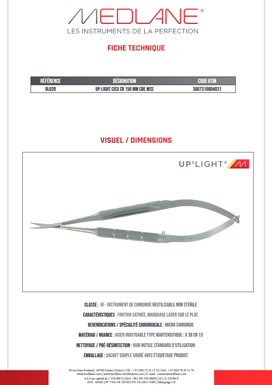 Up-light Ciseaux Cr 150 mm Courbe Mousse — REF UL020