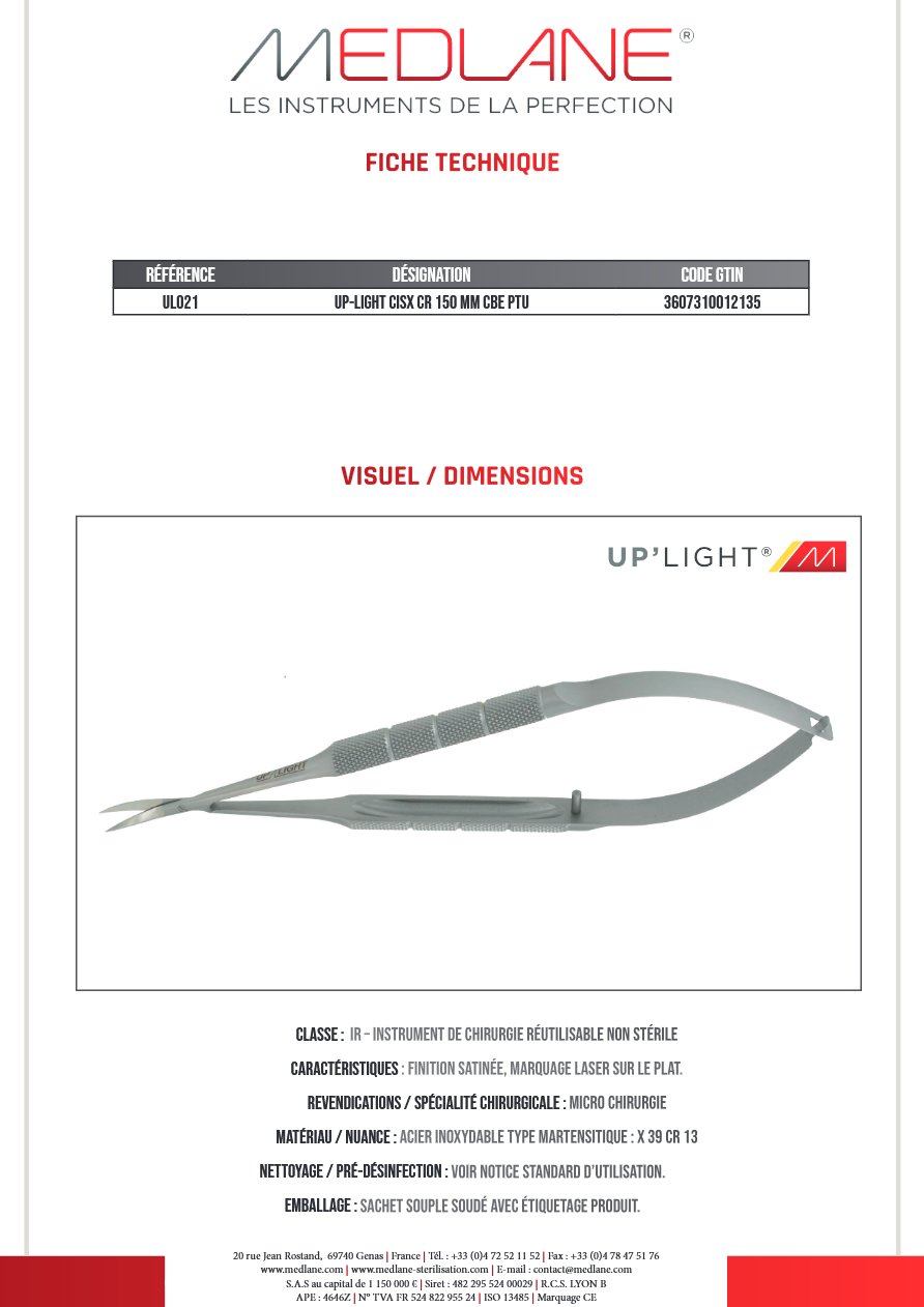 Up-light Ciseaux Cr 150 mm Courbe Pointu — REF UL021