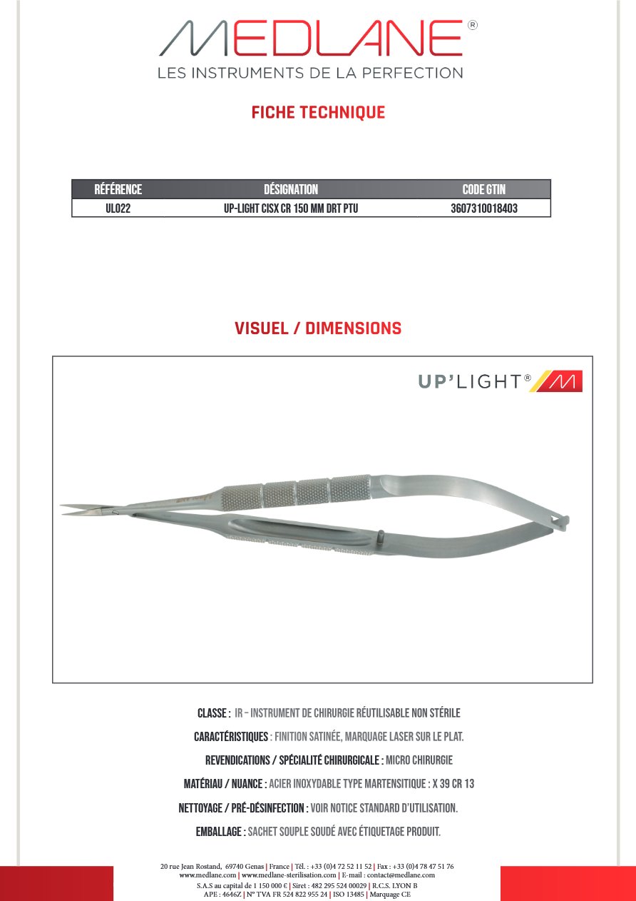 Up-light Ciseaux Cr 150 mm Droit Pointu — REF UL022