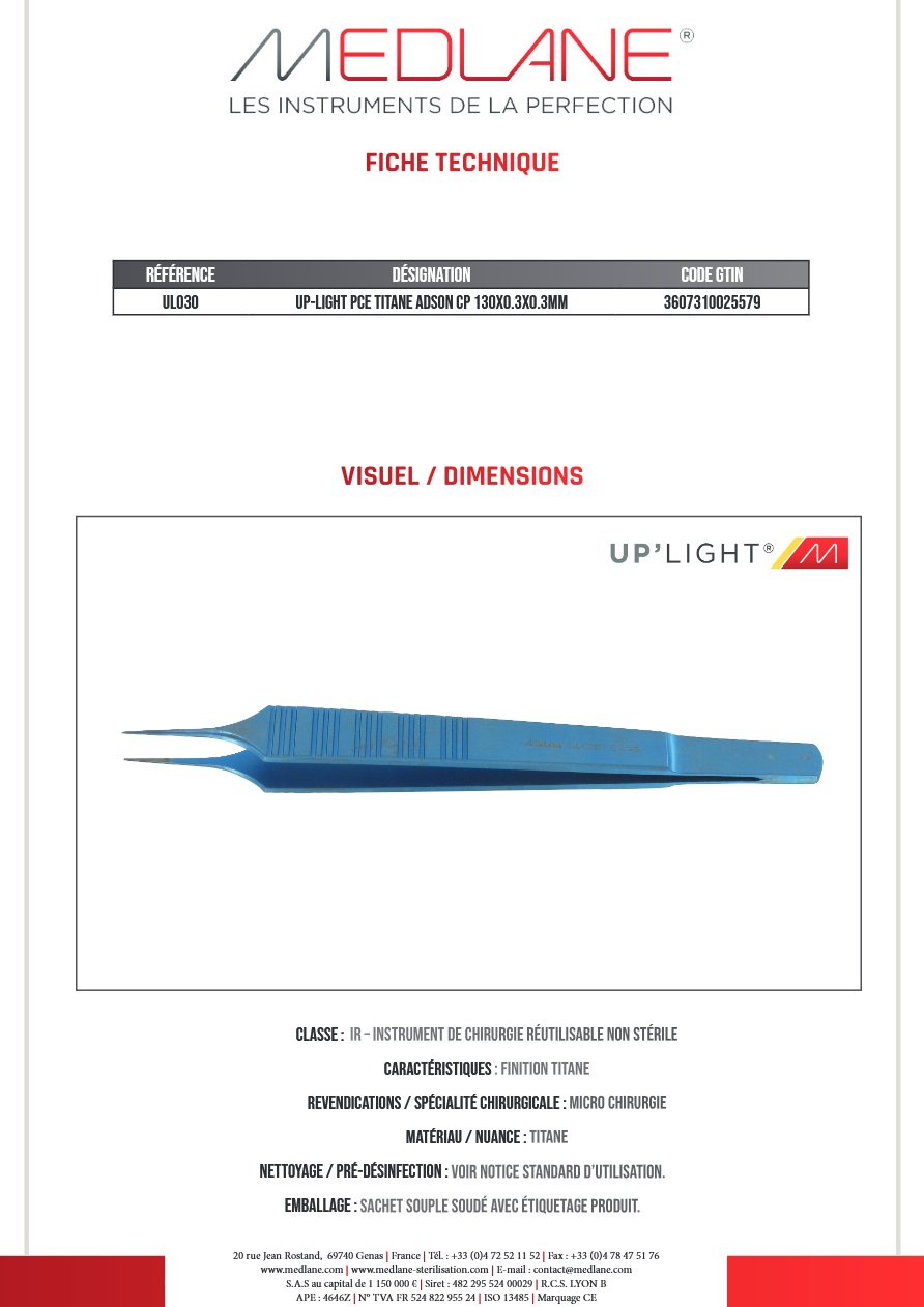 Up-light Pince Titane Adson Cp 130X0.3X0.3MM — REF UL030