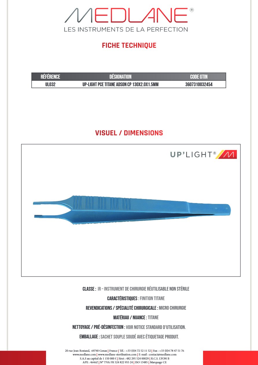 Up-light Pince Titane Adson Cp 130X2.0X1.5MM — REF UL032