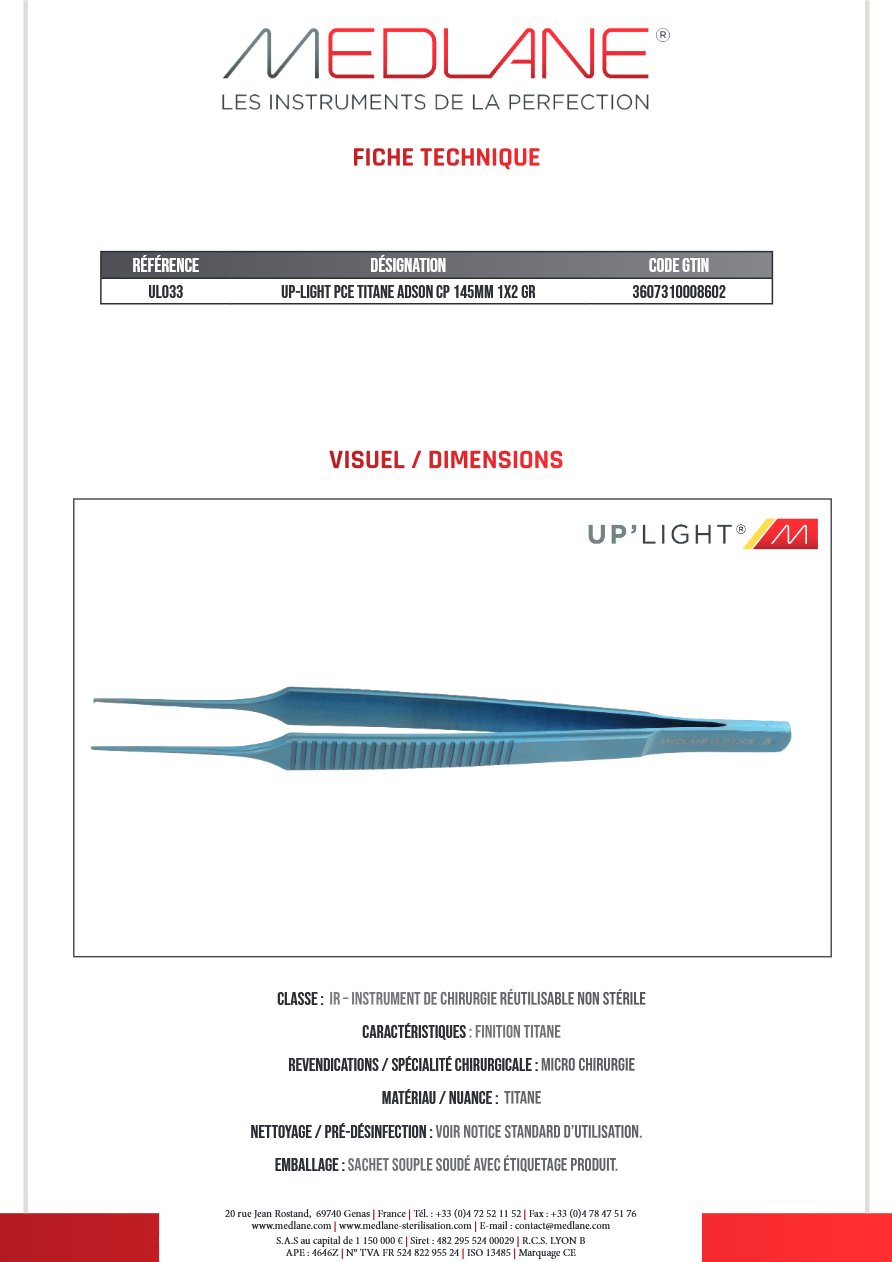 Up-light Pince Titane Adson Cp 145MM 1X2 Griffes — REF UL033
