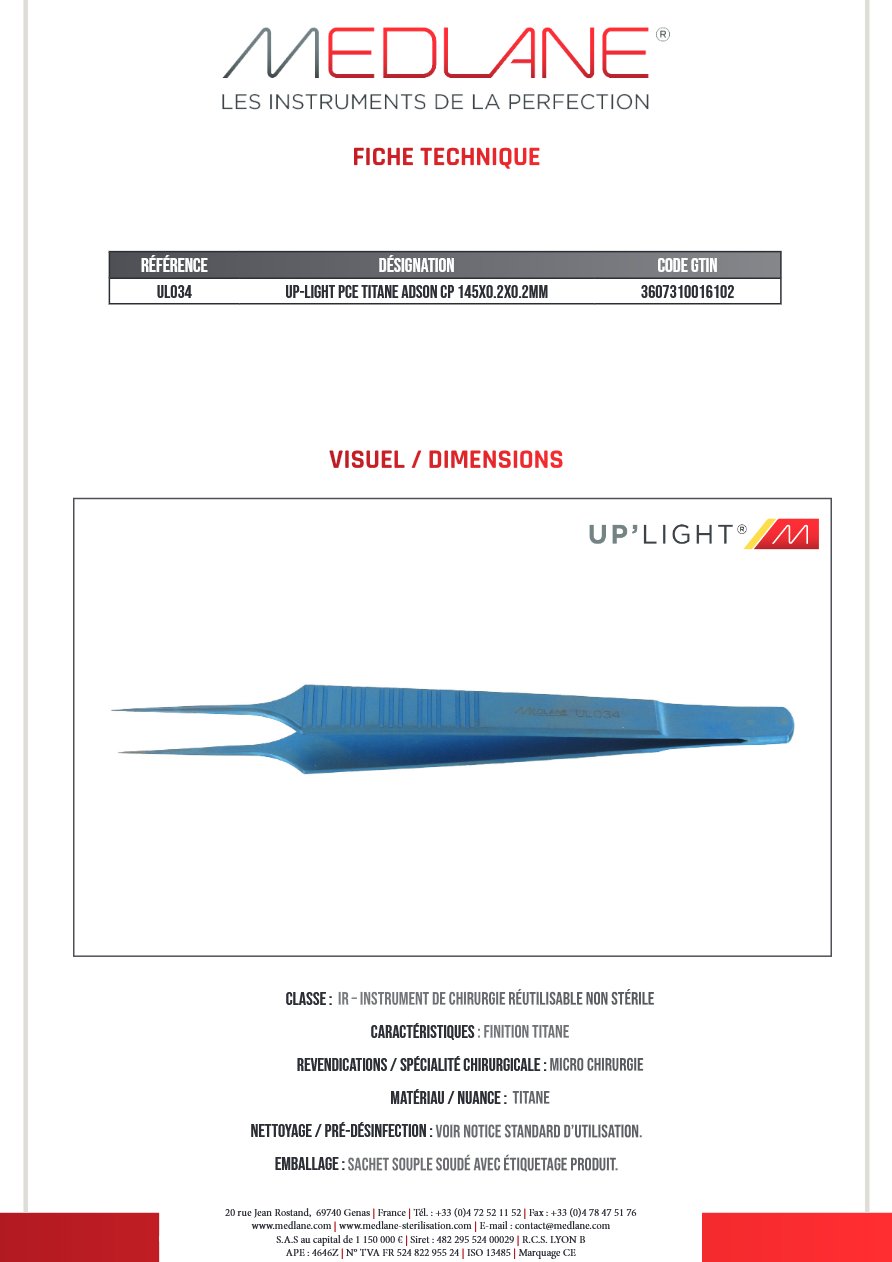 Up-light Pince Titane Adson Cp 145X0.2X0.2MM — REF UL034