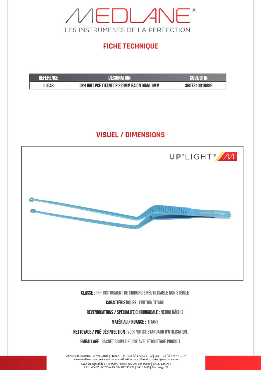 Up-light Pince Titane Cp 220MM Baïonnette Diamètre 6MM — REF UL043
