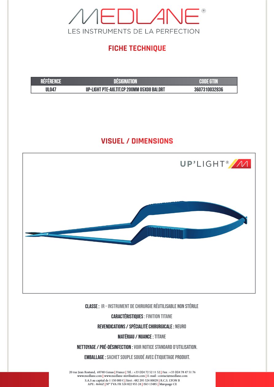 Up-light Pointe-Aiguille titane cp 200MM 05X08 Bai. droit — REF UL047
