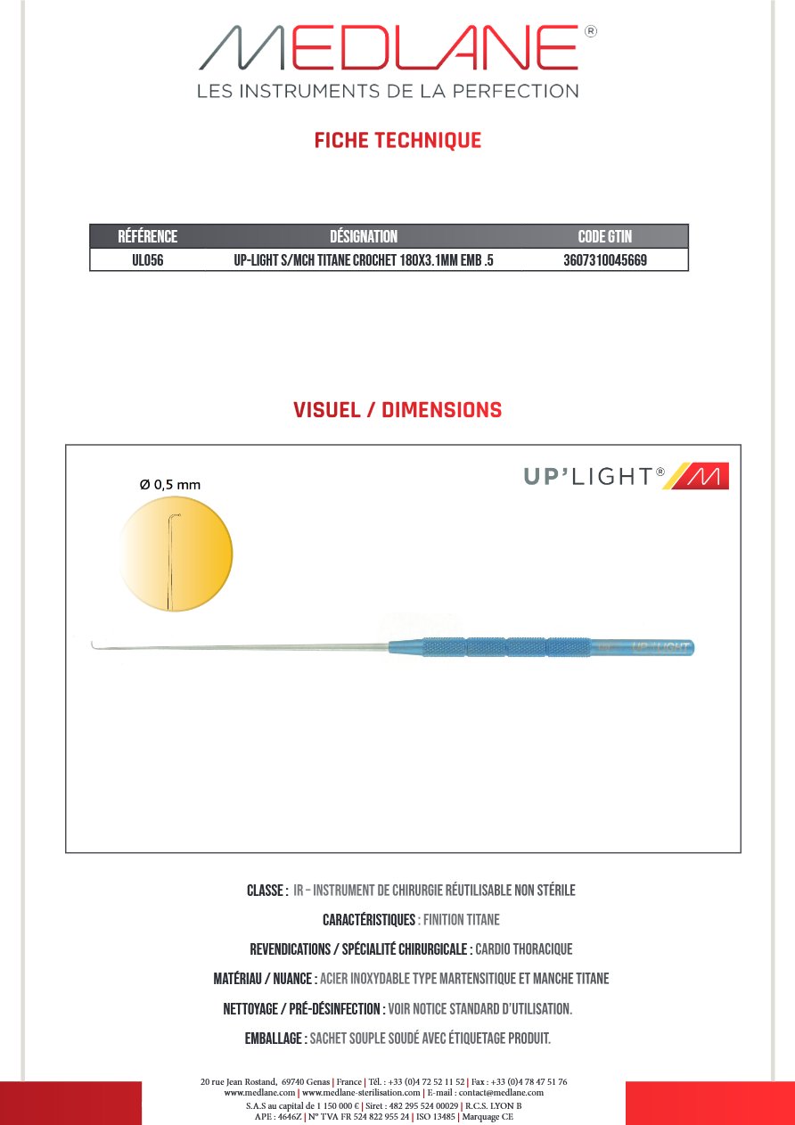 Up-light S/mch Titane Crochet 180X3.1MM Embout.5 — REF UL056
