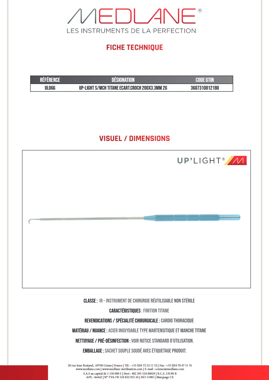 Up-light S/mch Titane Ecart. croch 200X3.3MM 2G — REF UL066