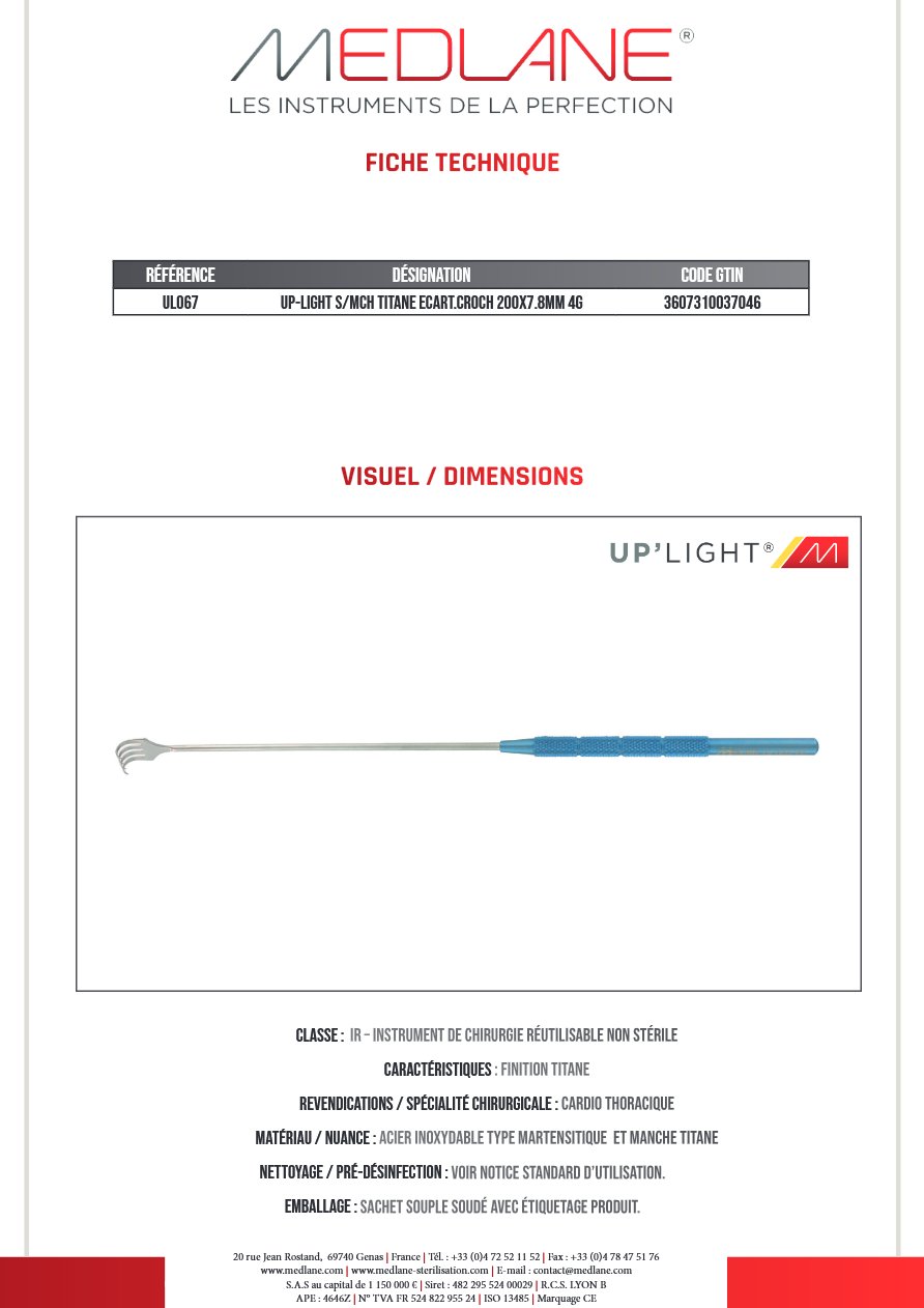 Up-light S/mch Titane Ecart. croch 200X7.8MM 4G — REF UL067