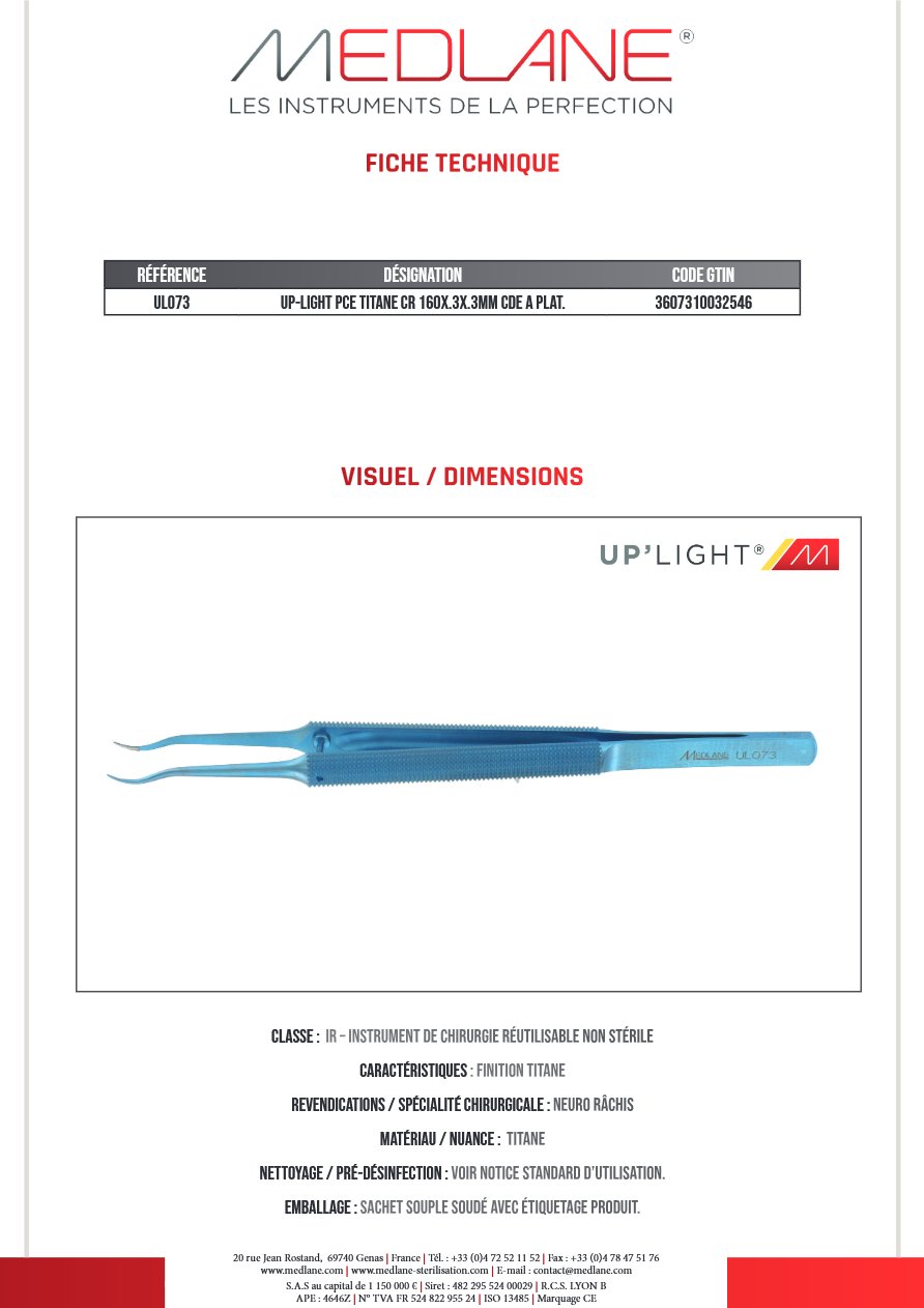 Up-light Pince Titane Cr 160X.3X.3MM Coudé a Plateau — REF UL073