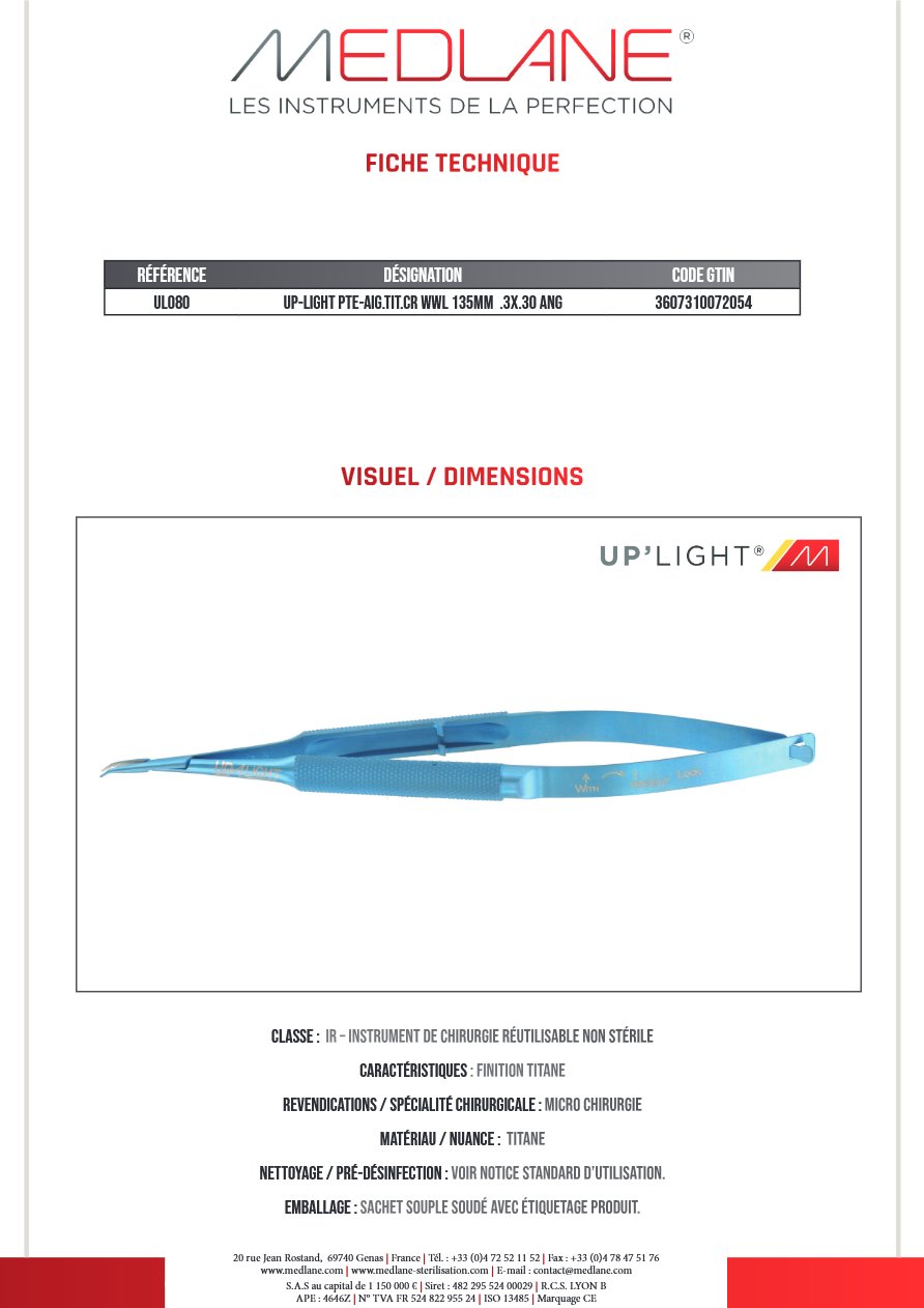 UP-LIGHT PTE-Aiguille Titane CR WWL 135MM.3X.30 ANG — REF UL080