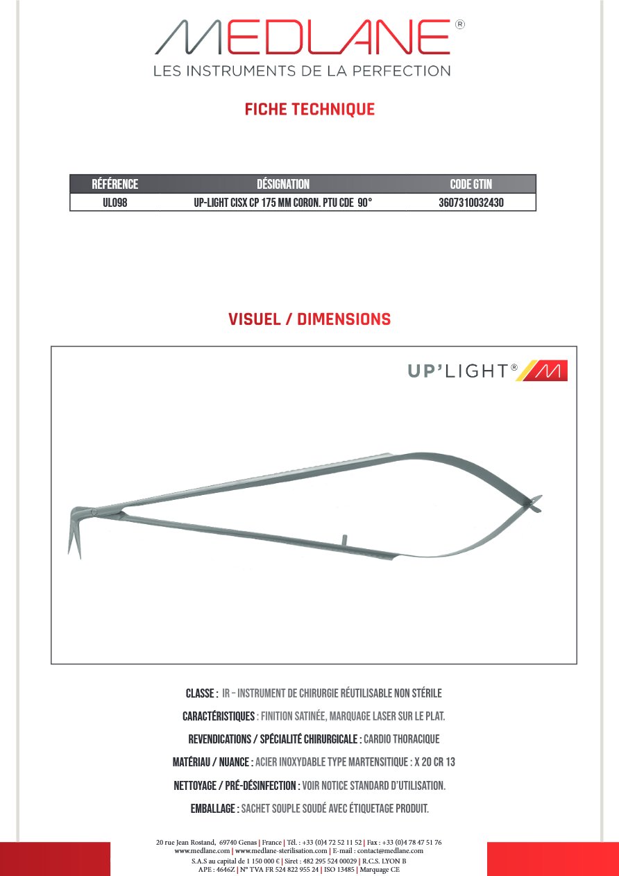 Up-light Ciseaux Cp 175 mm Coron Pointu Coudé 90° — REF UL098