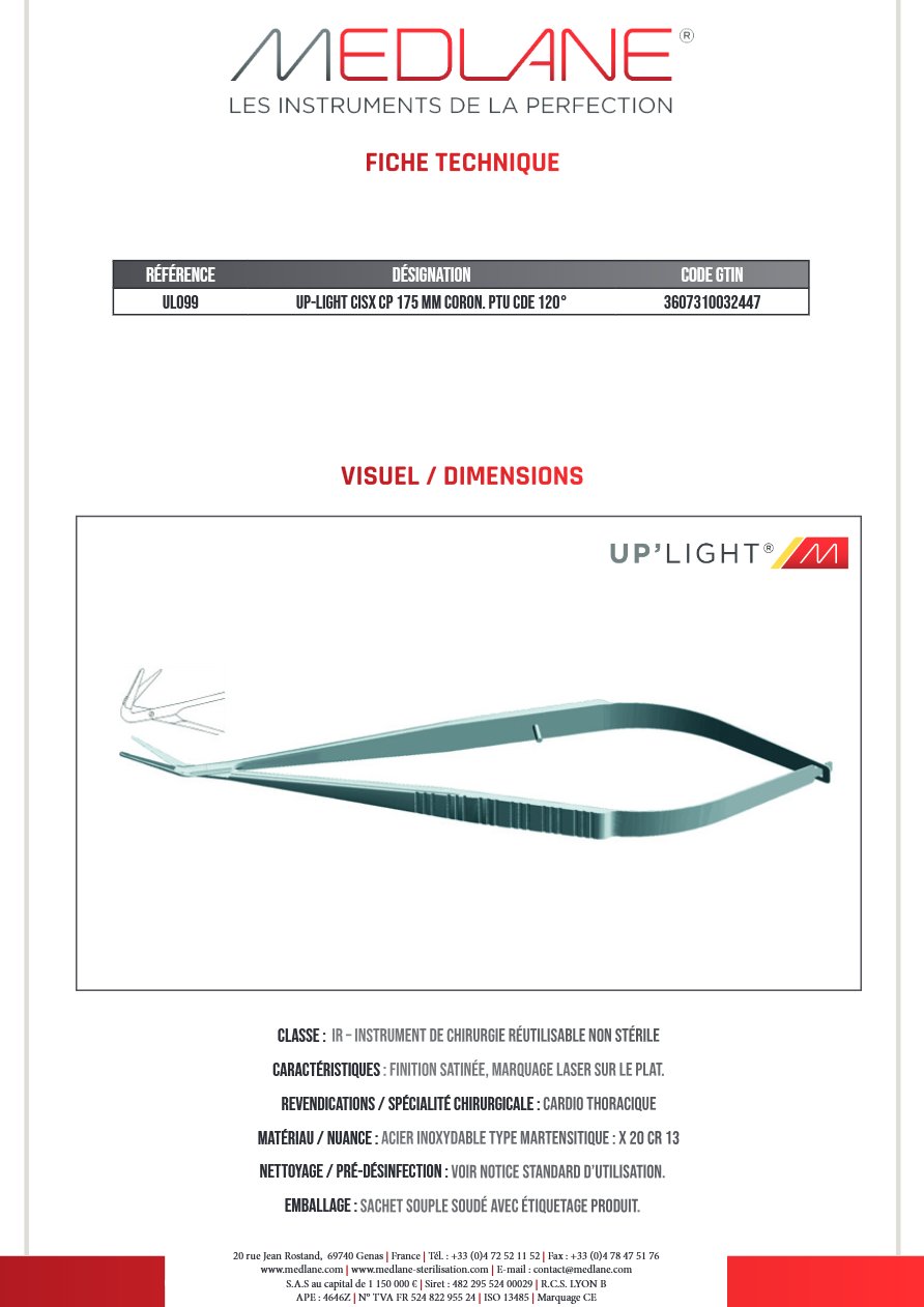 Up-light Ciseaux Cp 175 mm Coron Pointu Coudé 120° — REF UL099