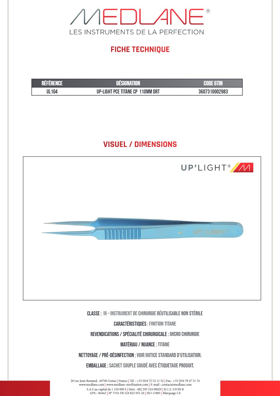 Up-light Pince Titane Cp 110MM Droit — REF UL104