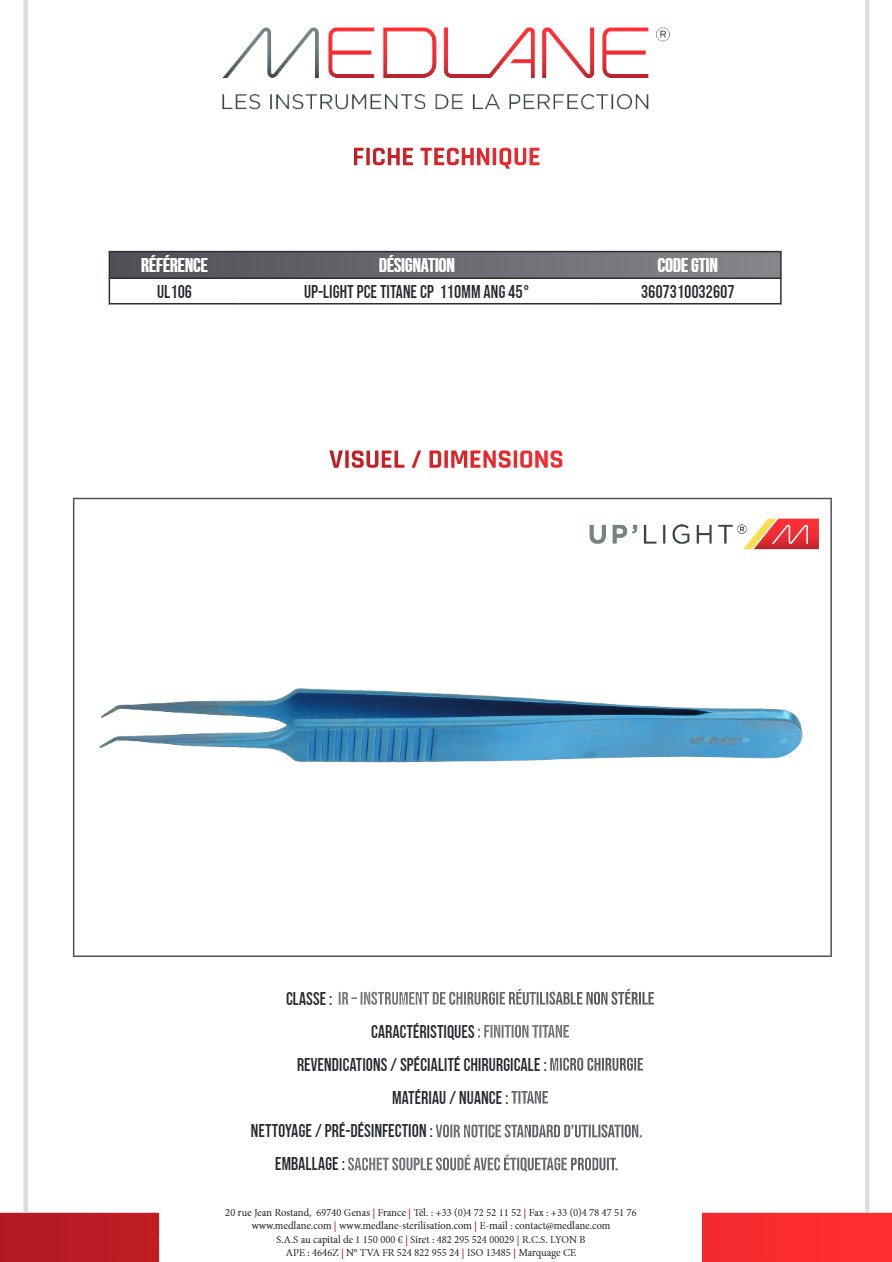 Up-light Pince Titane Cp 110MM Angulé 45° — REF UL106