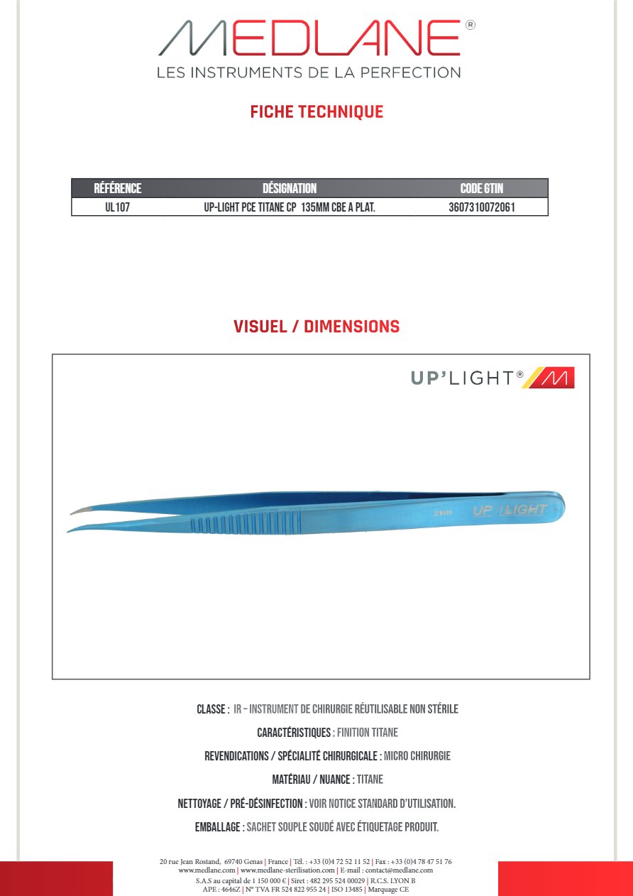 Up-light Pince Titane Cp 135MM Courbe a Plateau — REF UL107