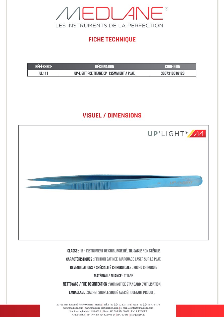 Up-light Pince Titane Cp 135MM Droit a Plateau — REF UL111