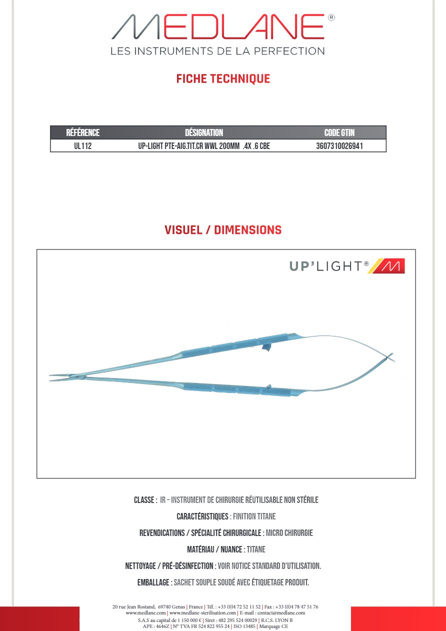 Up-light Pointe-Aiguille titane cr Wwl 200MM.4x.6 Courbe — REF UL112