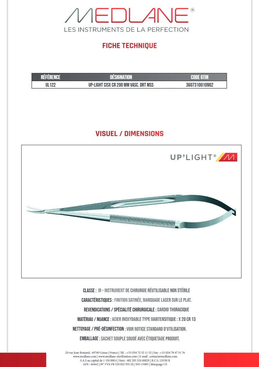 Up-light Ciseaux Cr 200 mm Vasculaire Droit Mousse — REF UL122