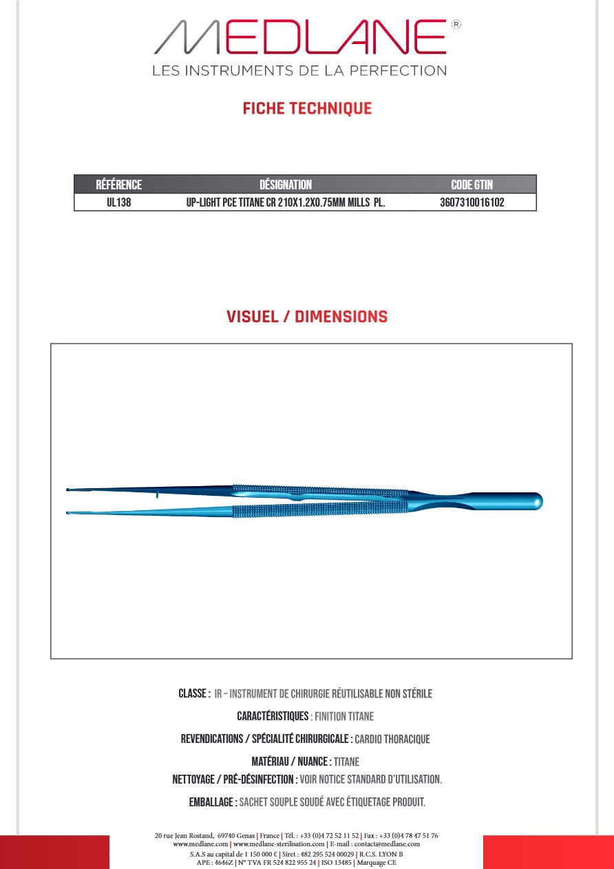 Up-light Pince Titane Cr 210X1.2X0.75MM Mills Pl. — REF UL138