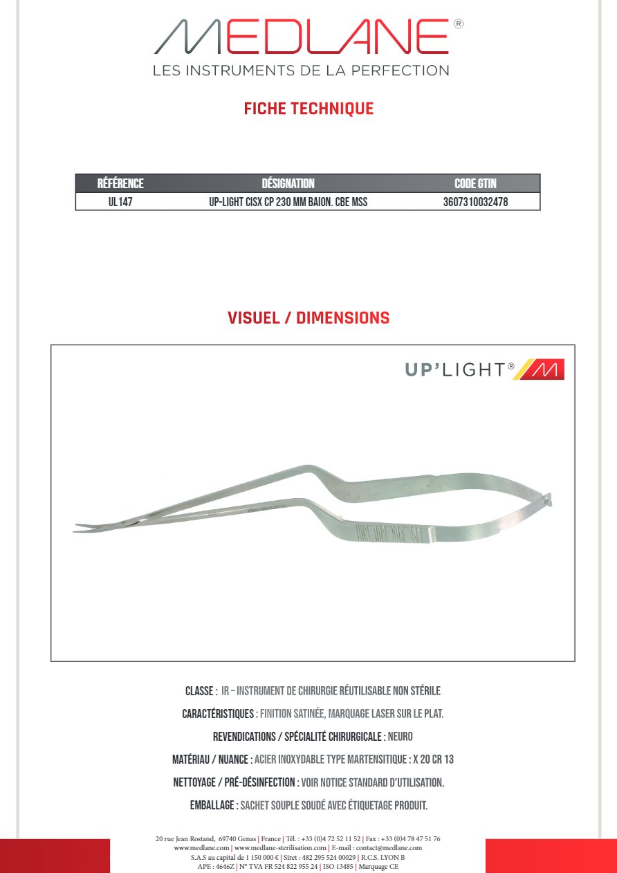 Up-light Ciseaux Cp 230 mm Baïonnette Courbe Mousse — REF UL147