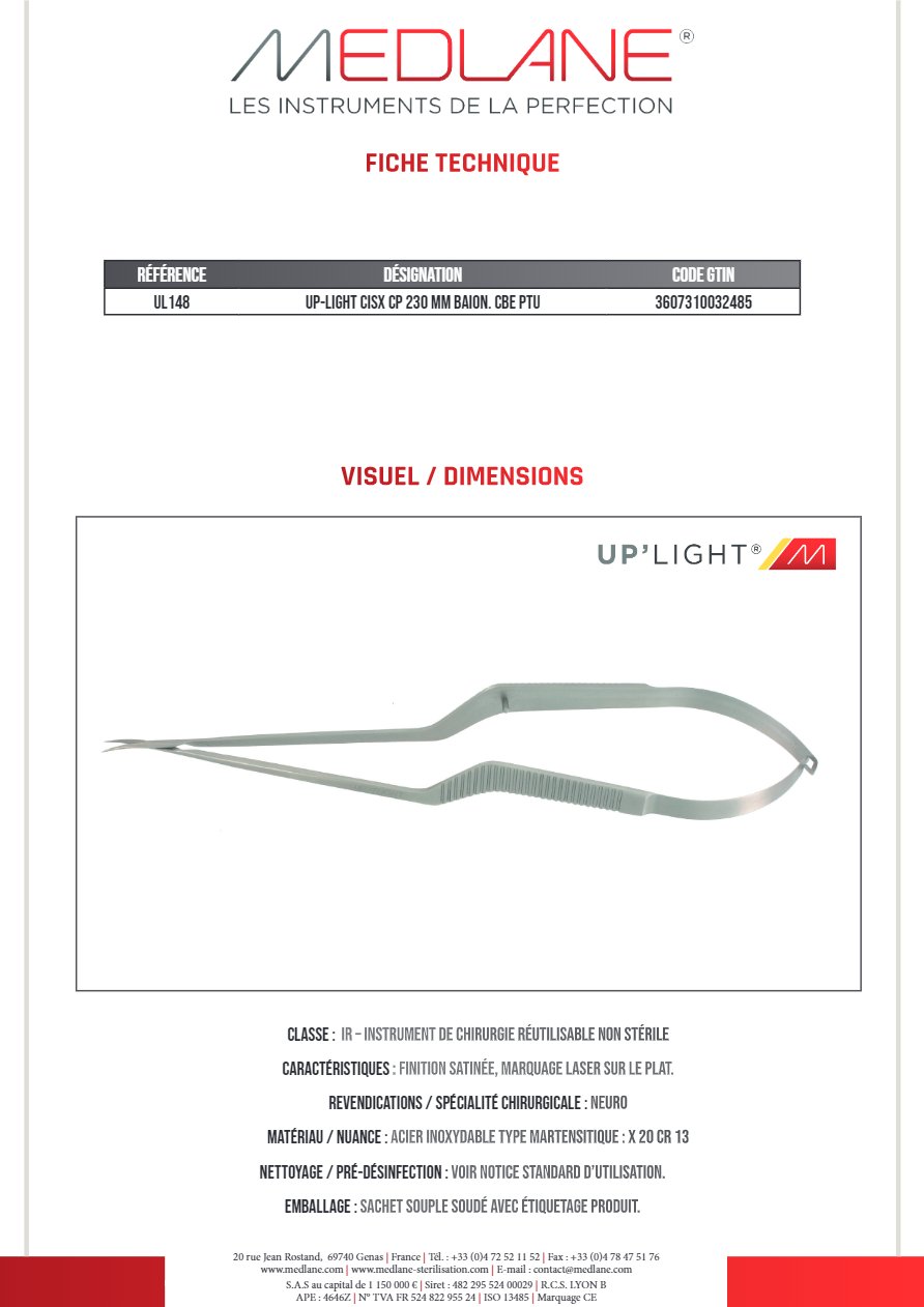 Up-light Ciseaux Cp 230 mm Baïonnette Courbe Pointu — REF UL148