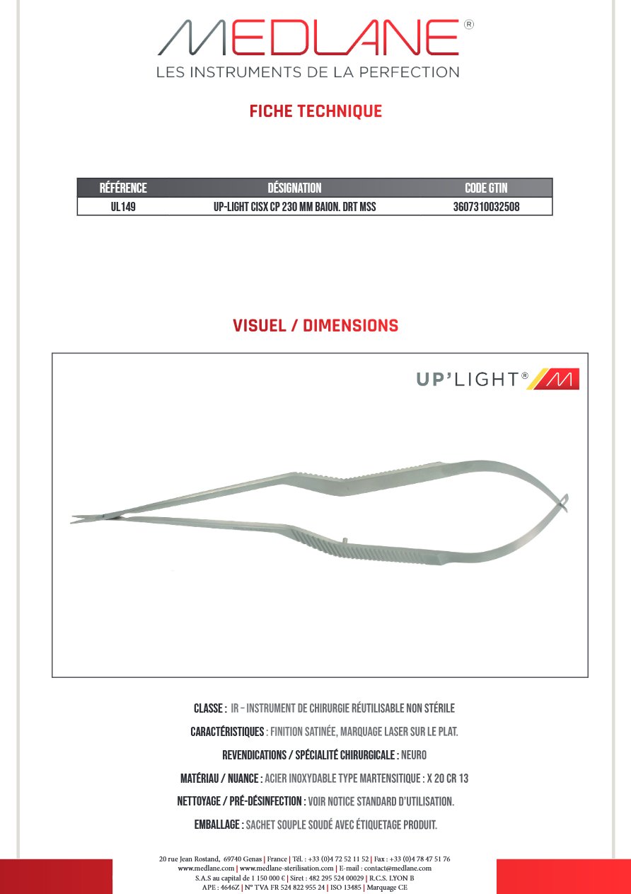 Up-light Ciseaux Cp 230 mm Baïonnette Droit Mousse — REF UL149
