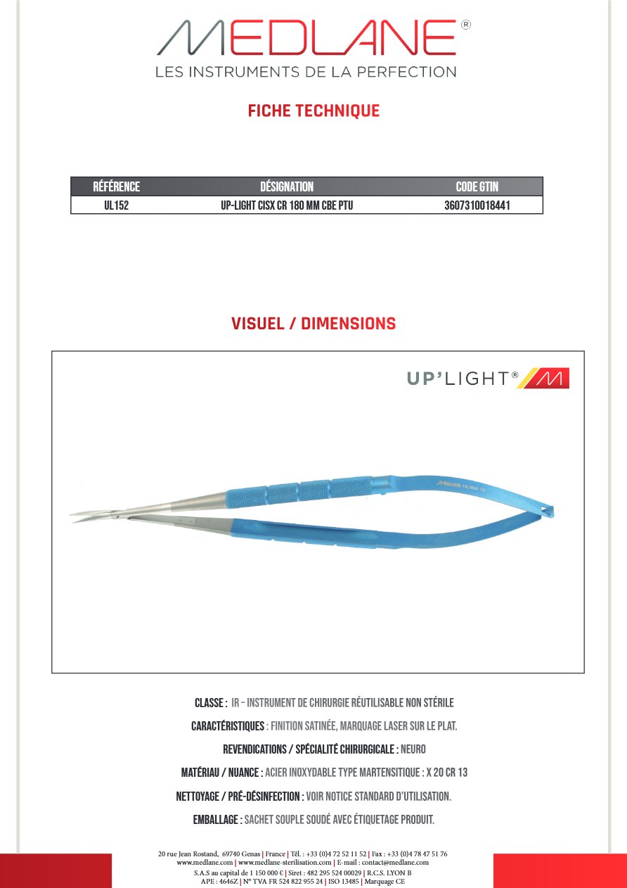 Up-light Ciseaux Cr 180 mm Courbe Pointu — REF UL152