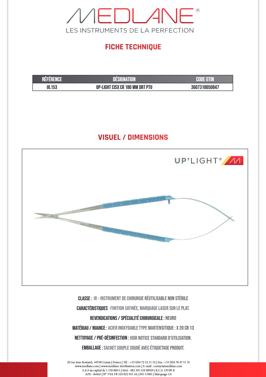 Up-light Ciseaux Cr 180 mm Droit Pointu — REF UL153