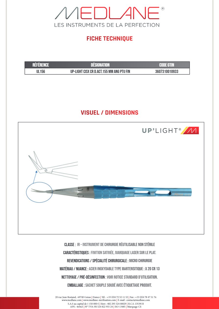Up-light Ciseaux Cr D. act.155 mm Angulé Pointu Fin — REF UL156