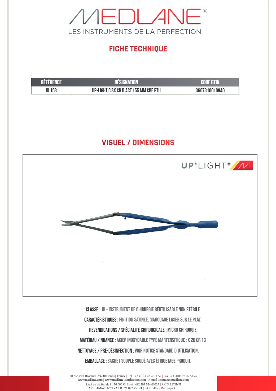 Up-light Ciseaux Cr D. act.155 mm Courbe Pointu — REF UL158