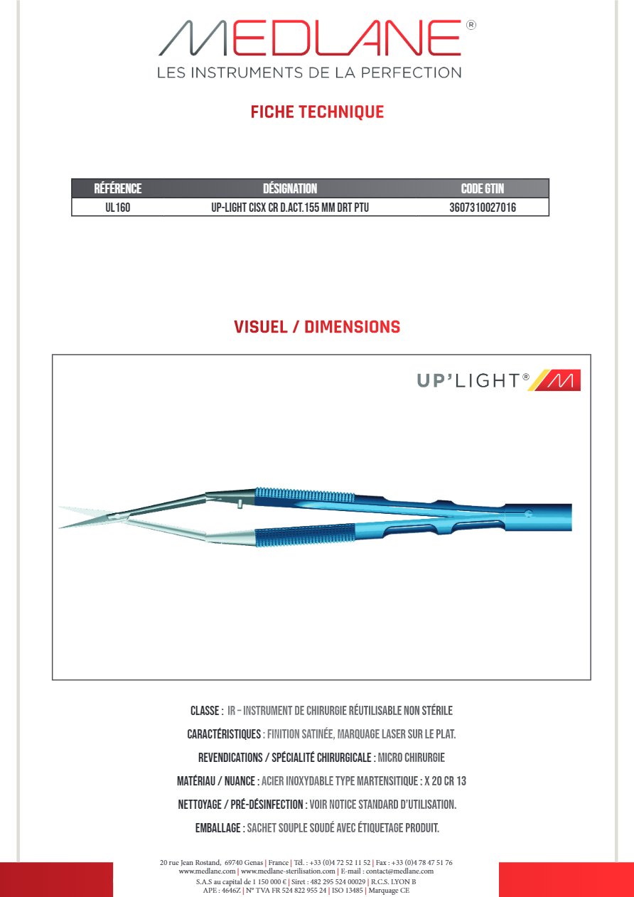 Up-light Ciseaux Cr D. act.155 mm Droit Pointu — REF UL160