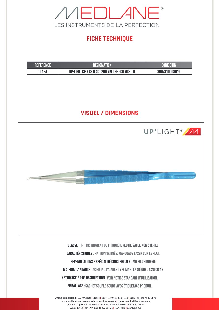 Up-light Ciseaux Cr D. act.200 mm Courbe Gch Manche Titane — REF UL164